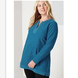 J. Jill Textured-Knit Elliptical Tunic Top V-Neck Oxford Blue